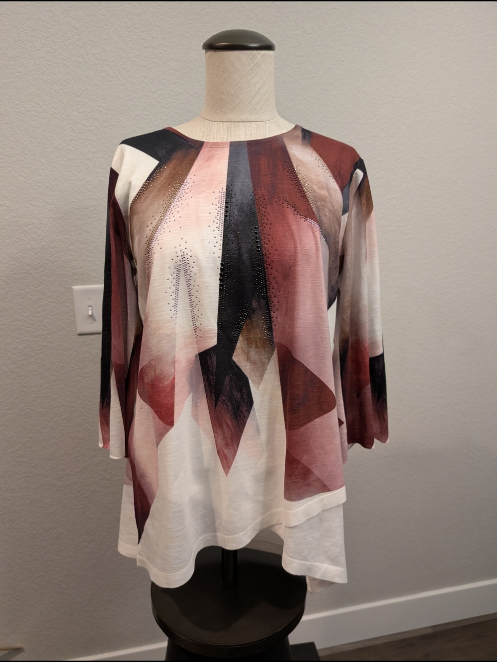 Christopher & Banks Sz S Geometric Pink & Burgundy Long Sleeve Tunic